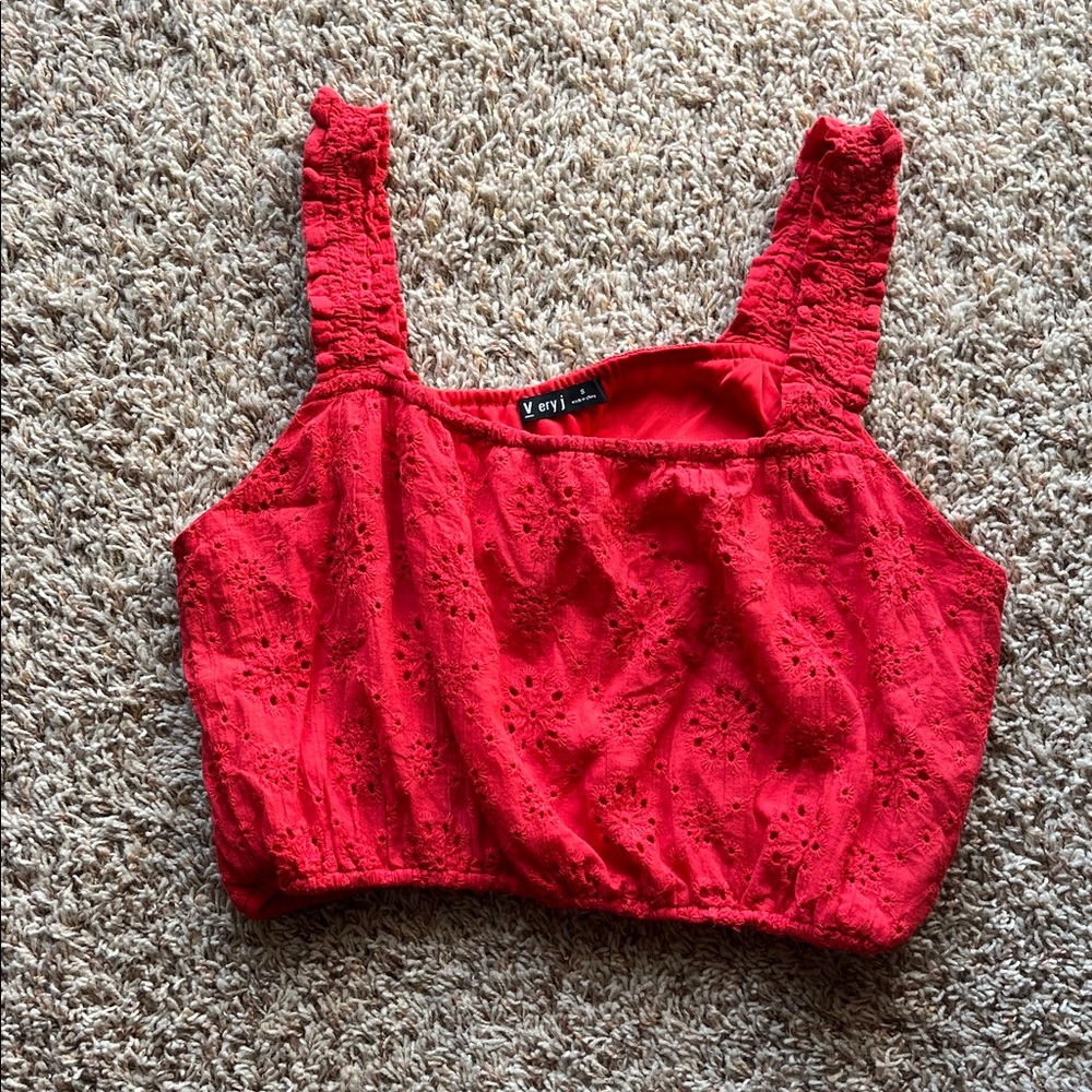 Red Crocheted Floral Crop Top